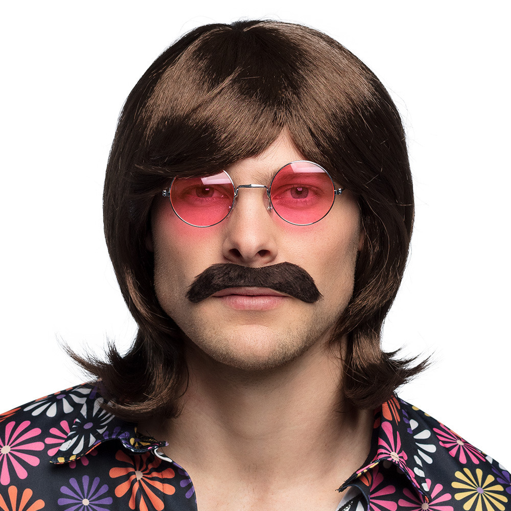 Verkleedpruik voor heren - bruin - Eighties/Seventies/Sixties - Carnaval - half lang haar -