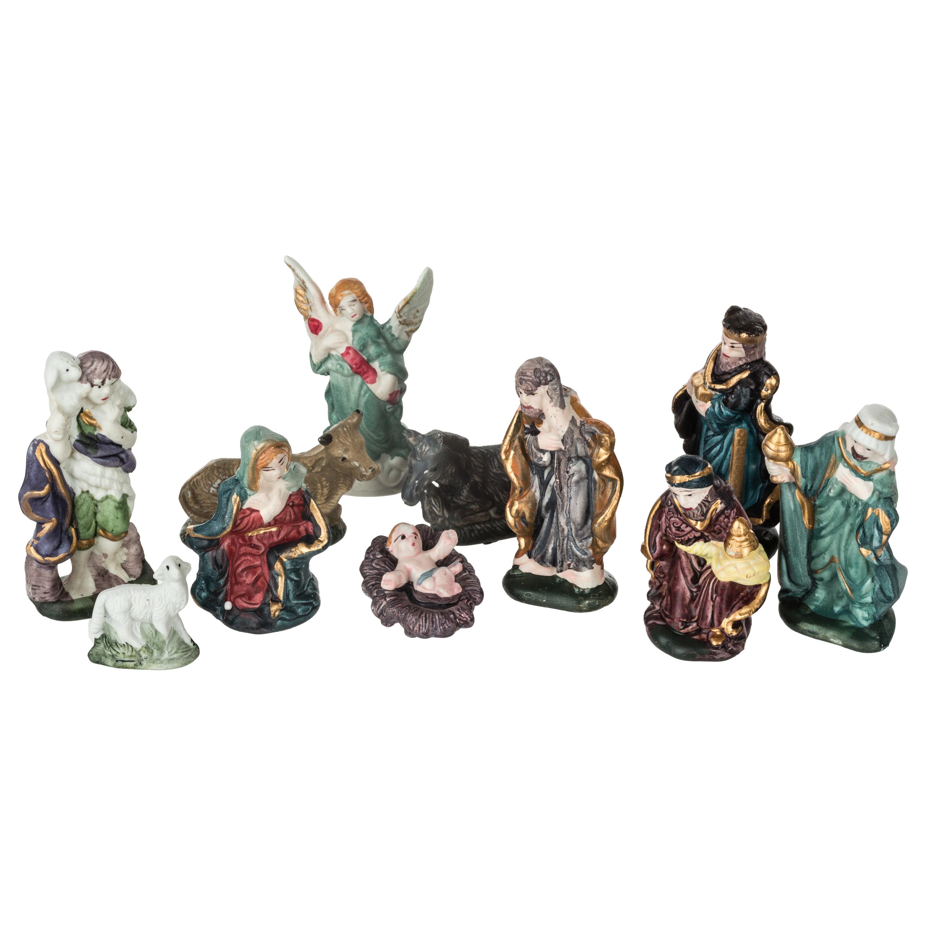 Kerststal beelden/kerstbeelden - Set 11x stuks - 3 tot 9,5 cm - porselein -