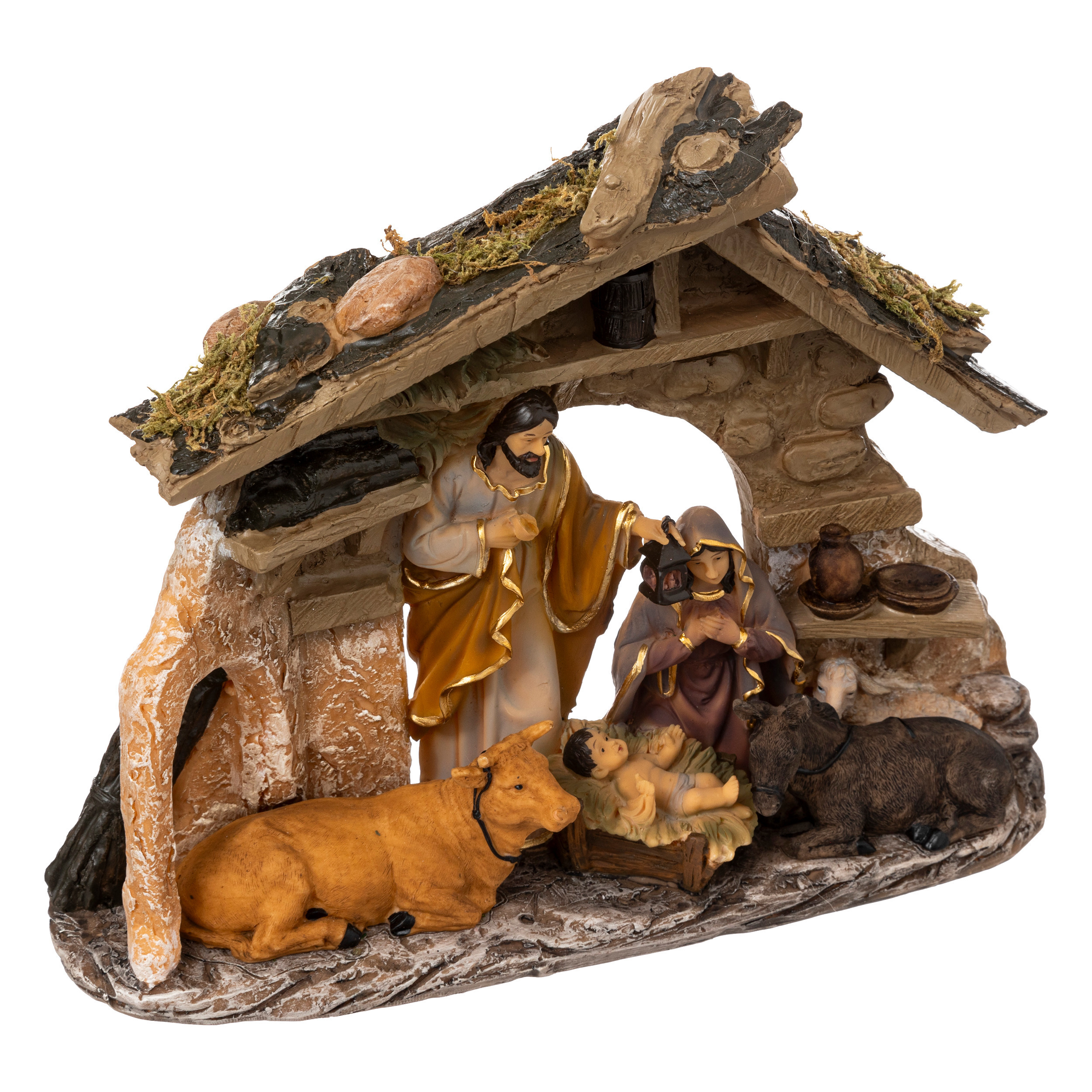 Feeric Christmas Compleet kerststalletje - met beeldjes - L22 x B7,5 x H30 cm - polyresin -