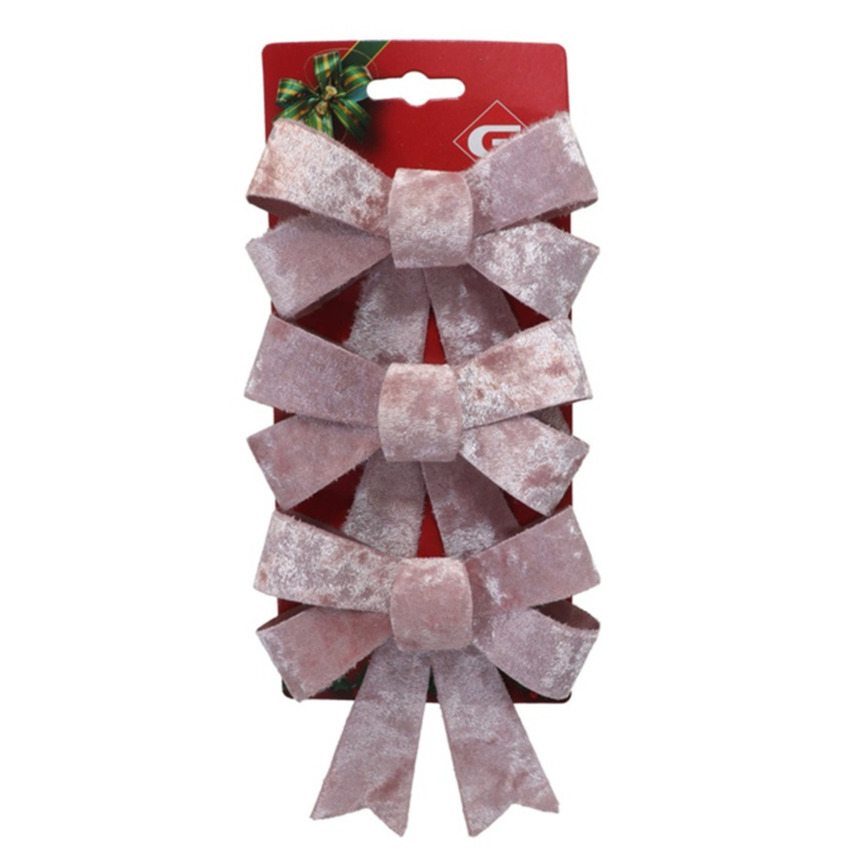 Decoratie strikken - 3x st - velvet roze - 10 x 13 cm - strikjes -