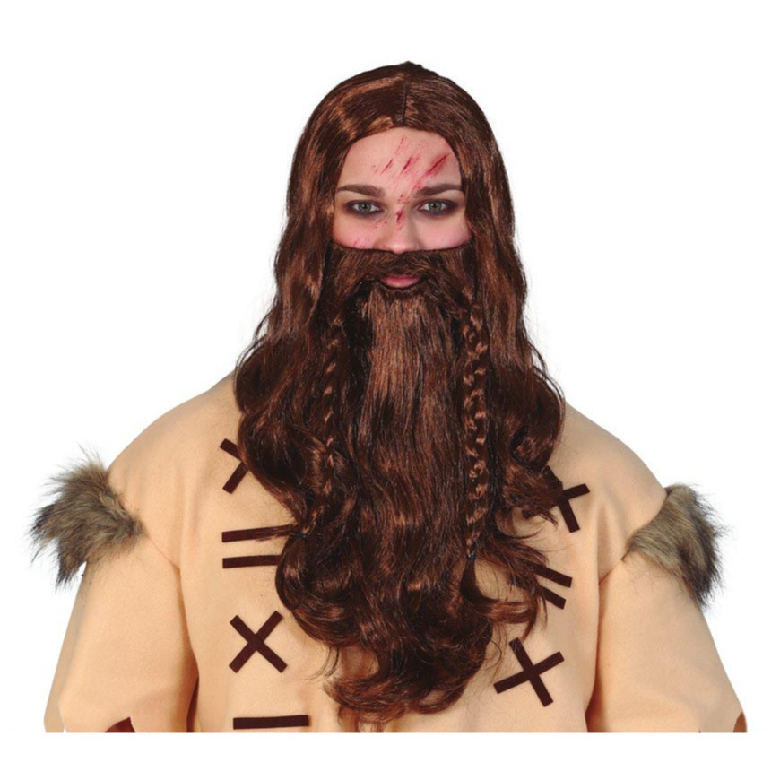 Fiestas Guirca Verkleed pruik heren Viking - pruik en baard - bruin - lang - ruig/grof/barbaar -