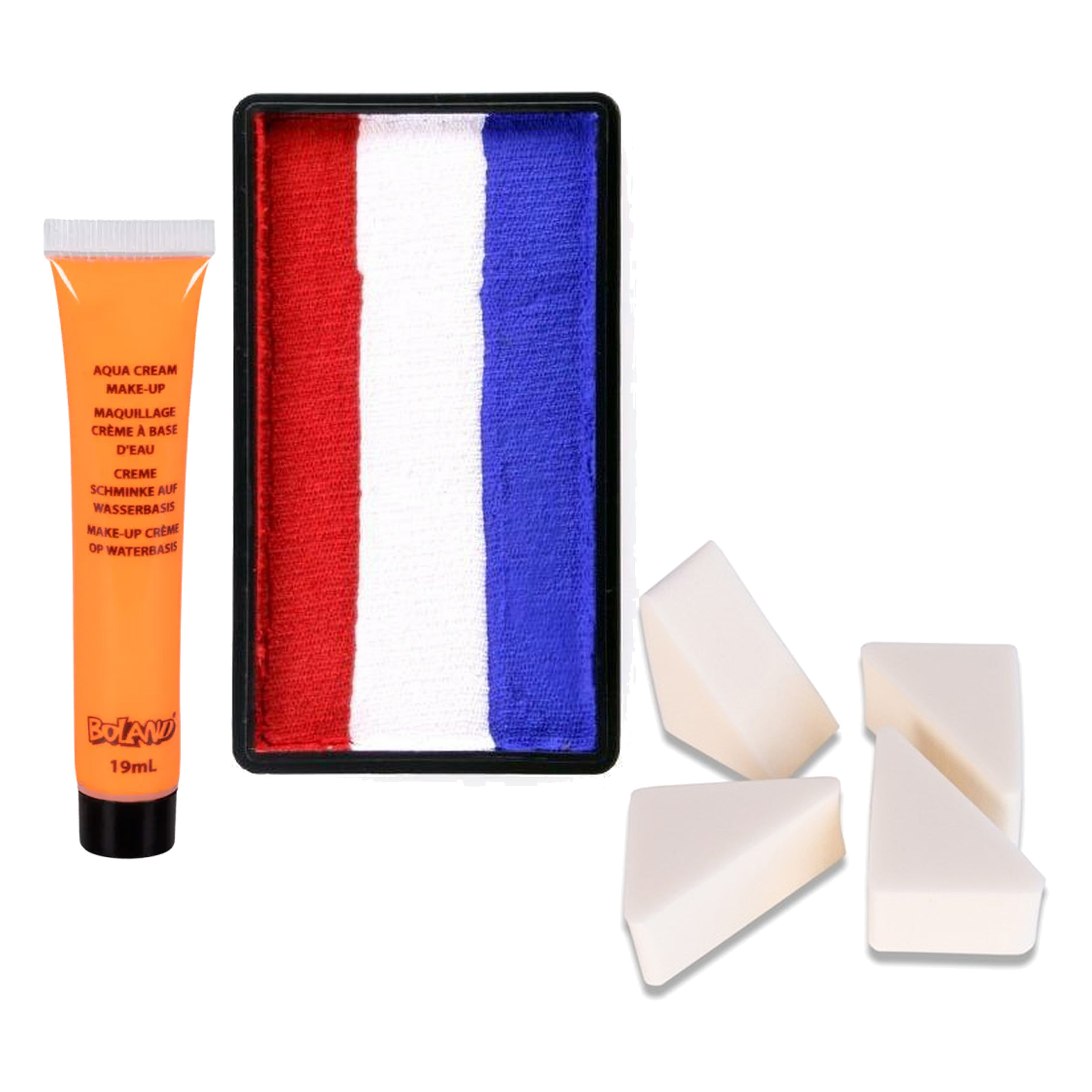 Nederlandse vlag en oranje schmink met sponsjes - koningsdag accessoires - Holland - sport supporter -