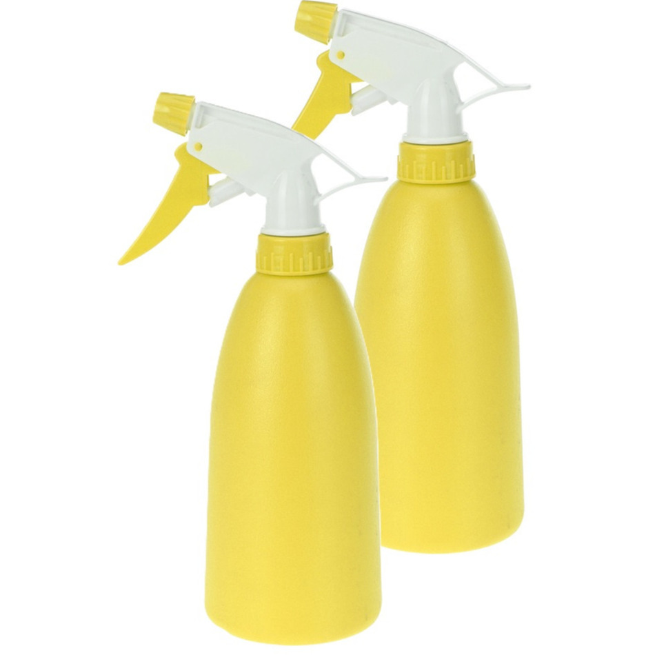 Plantenspuit - 2x - geel - 480 ml - kunststof - 11 x 8 x 23 cm - plantensproeier -