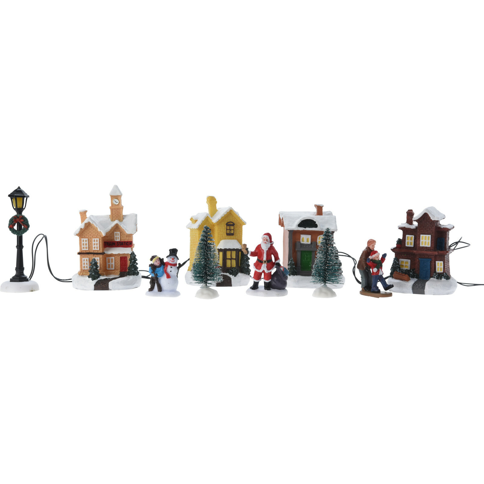Kerstdorp huisjes en figuurtjes - set 10-delig - met led verlichting -