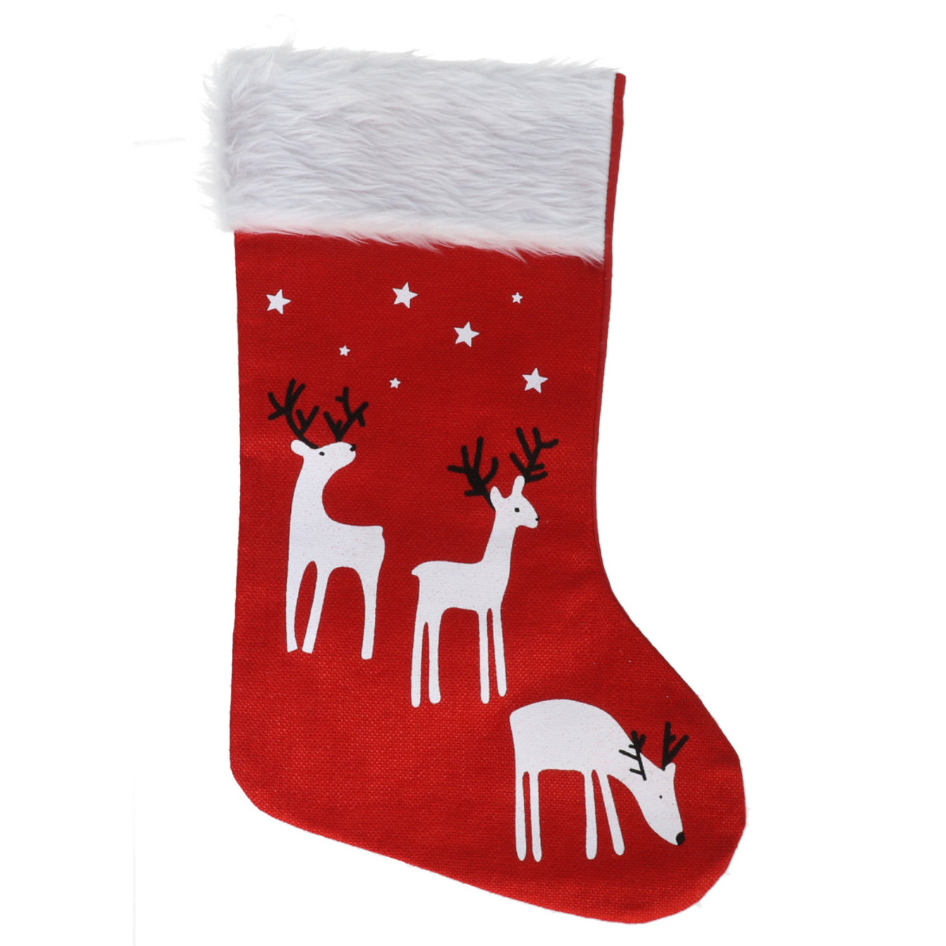 Decoratie kerstsok - rood - B27 x H46 cm - polyester - rendieren- kerstsokken -