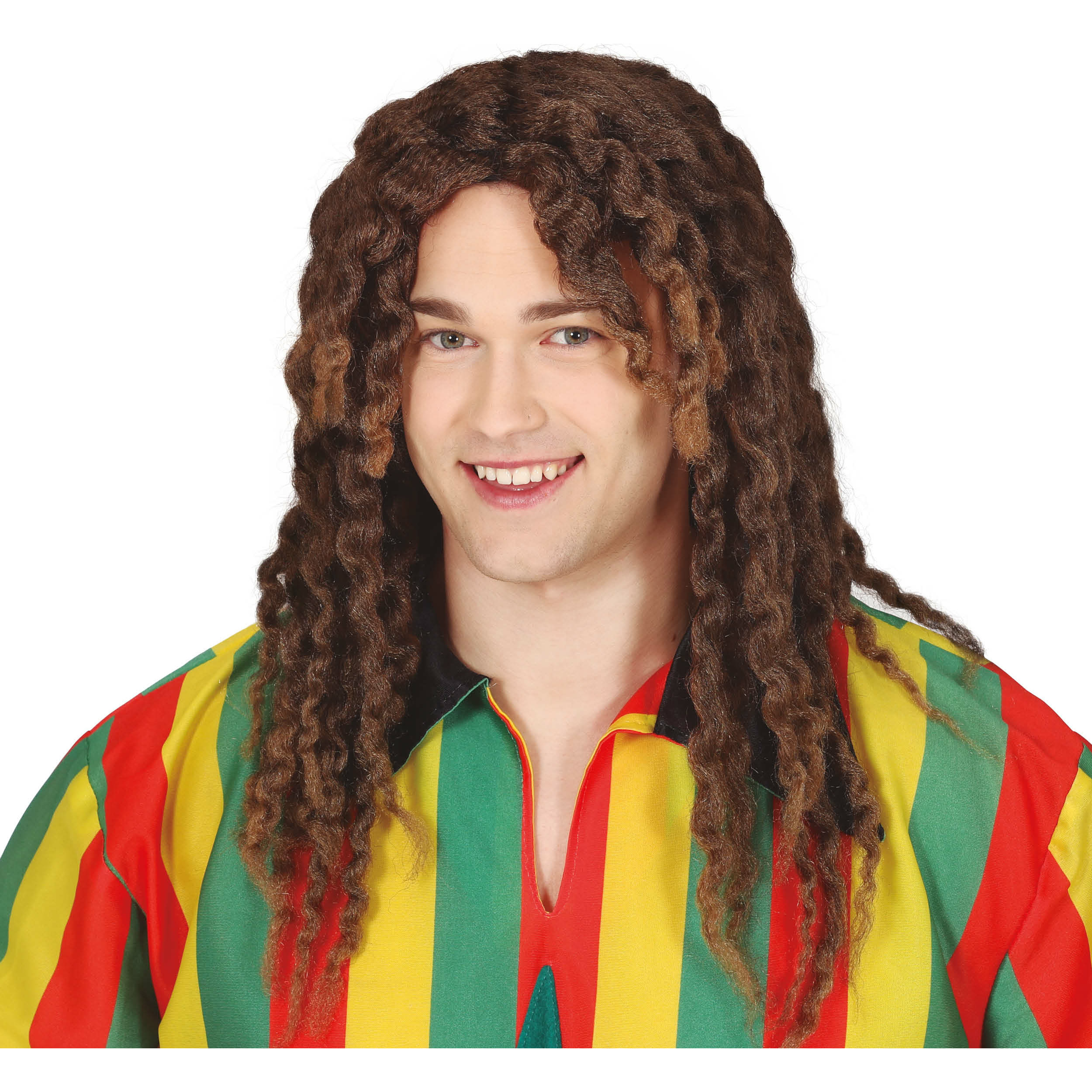 Fiestas Guirca Verkleed pruik heren Hippie - dreadlocks/rasta/bob - bruin - Jamaica/stoner/reggae -