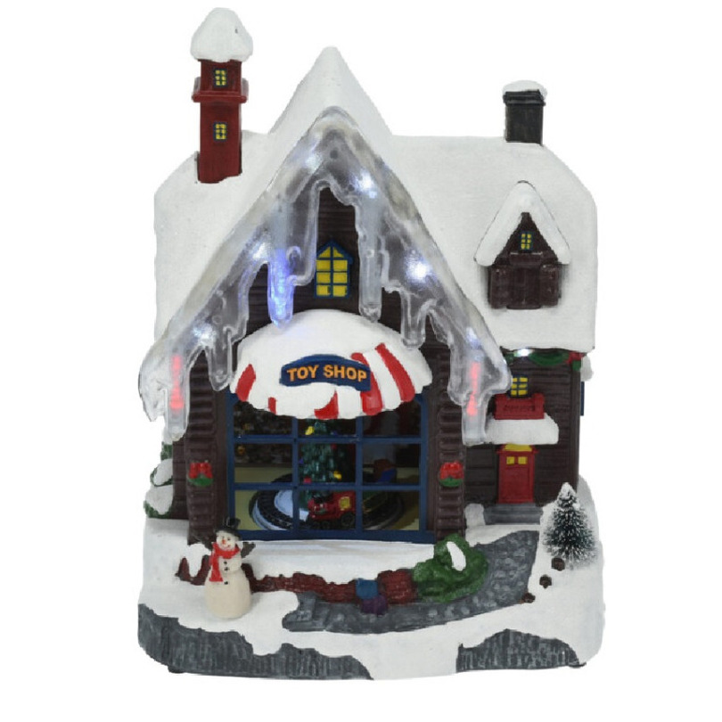 Kerstdorp speelgoedwinkel - met beweging en led verlichting - LED verlichting - 29,5 cm -
