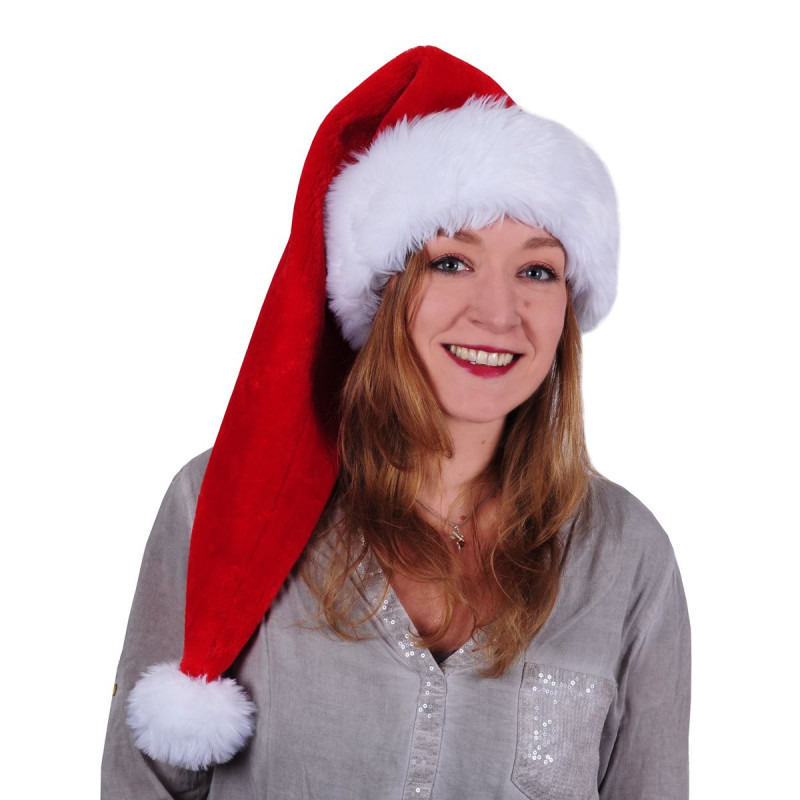 Luxe kerstmuts - 1x - lang - rood/wit - pluche - volwassenen - 70 cm -