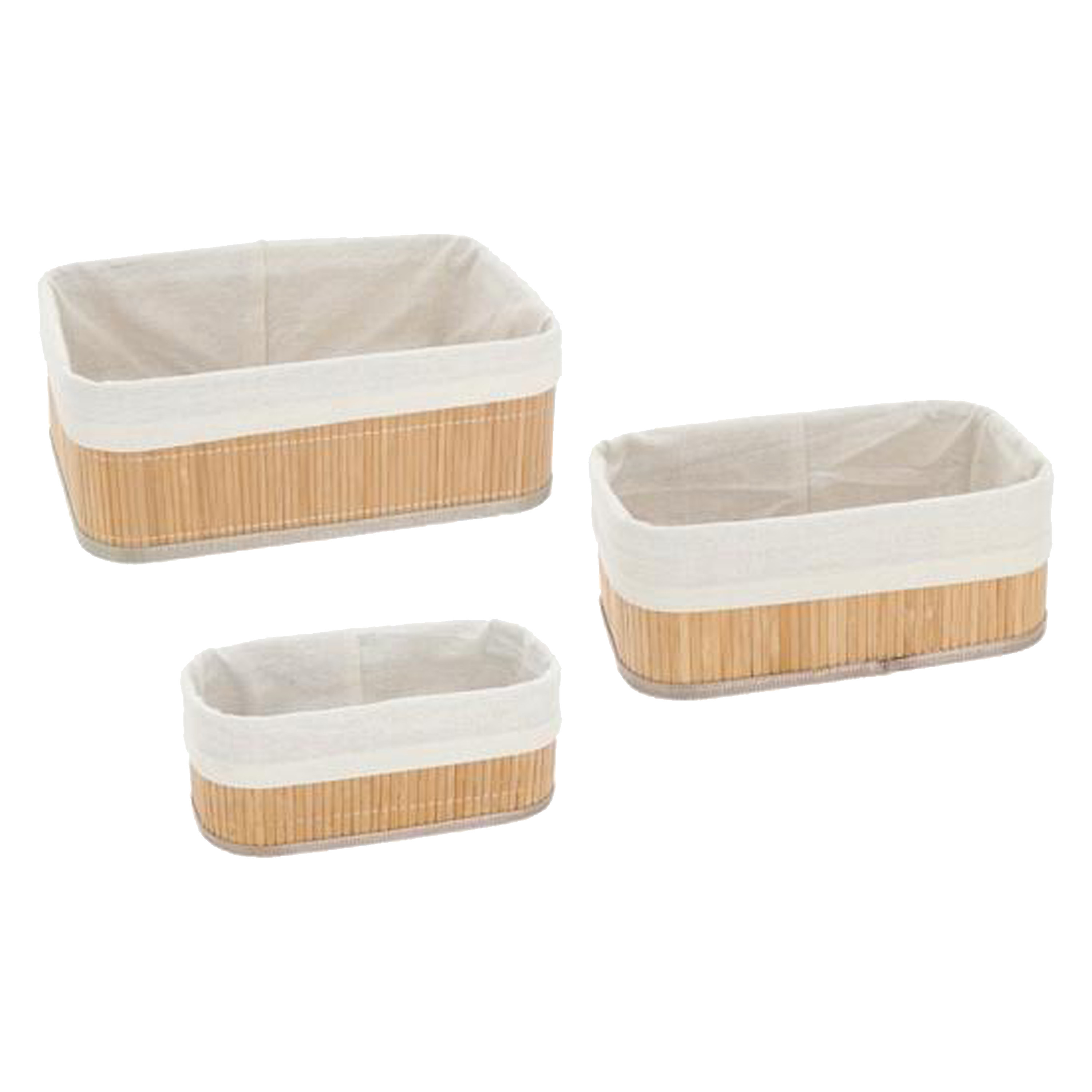 Kast/badkamer opbergmandjes - set 3x stuks - bamboe hout met hoes - in 3 formaten -