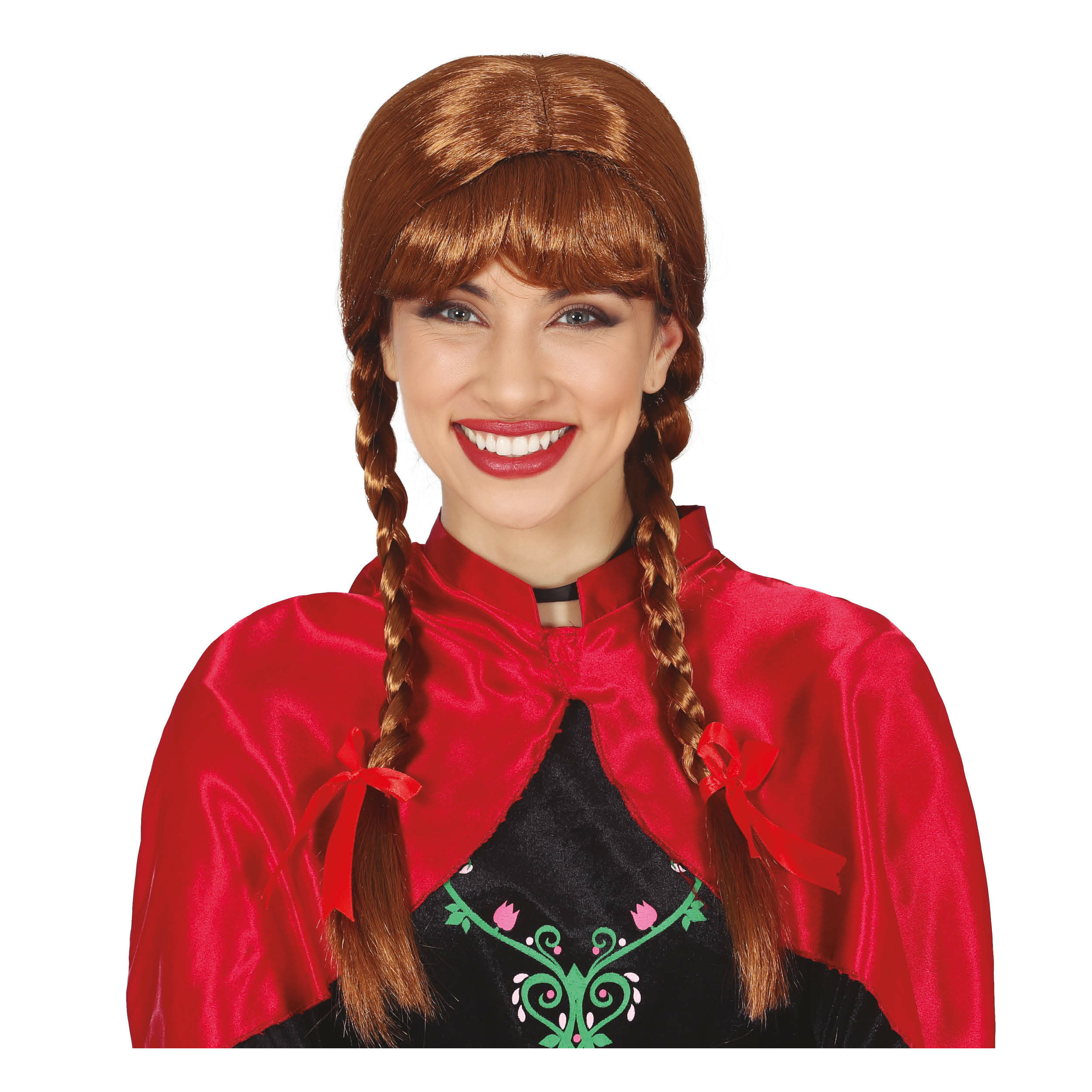 Verkleed pruik dames Anna - ijs prinses - bruin - lang haar - vlechten/prinses/fantasie -