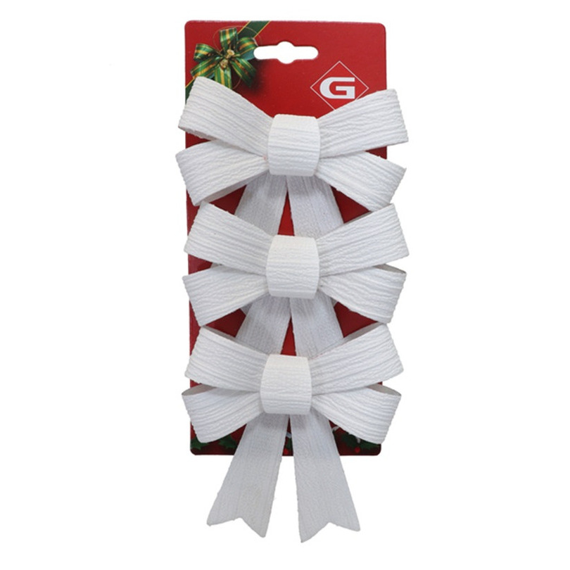 Decoratie strikken - 3x st - wit - 10 x 13 cm - strikjes -