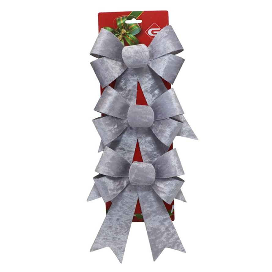 Decoratie strikken - 3x st - zilver - 15 x 24 cm - strikjes -