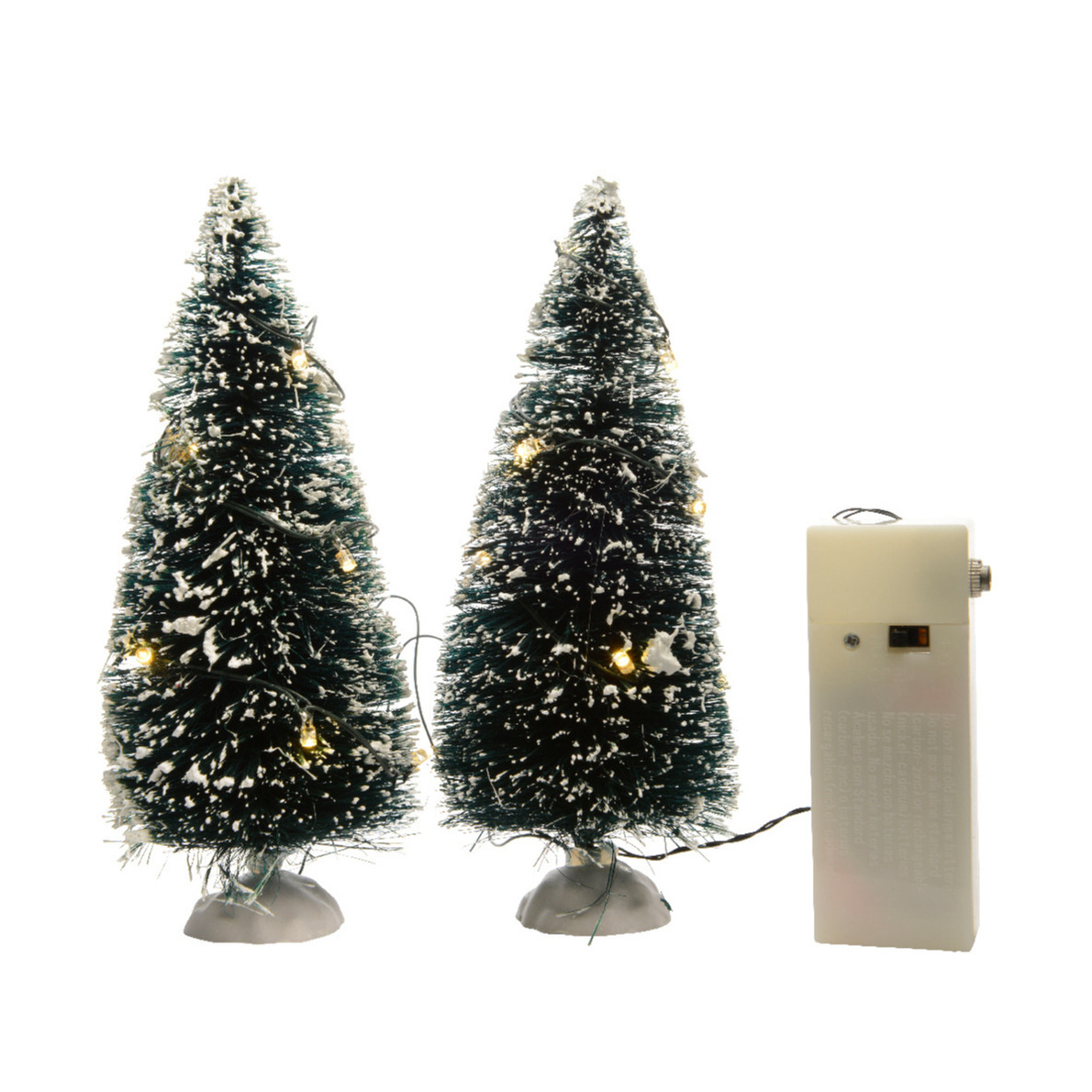 Miniatuur boompjes/kerstboompjes - 2x st - met LED verlichting - kerstdorp accessoires -
