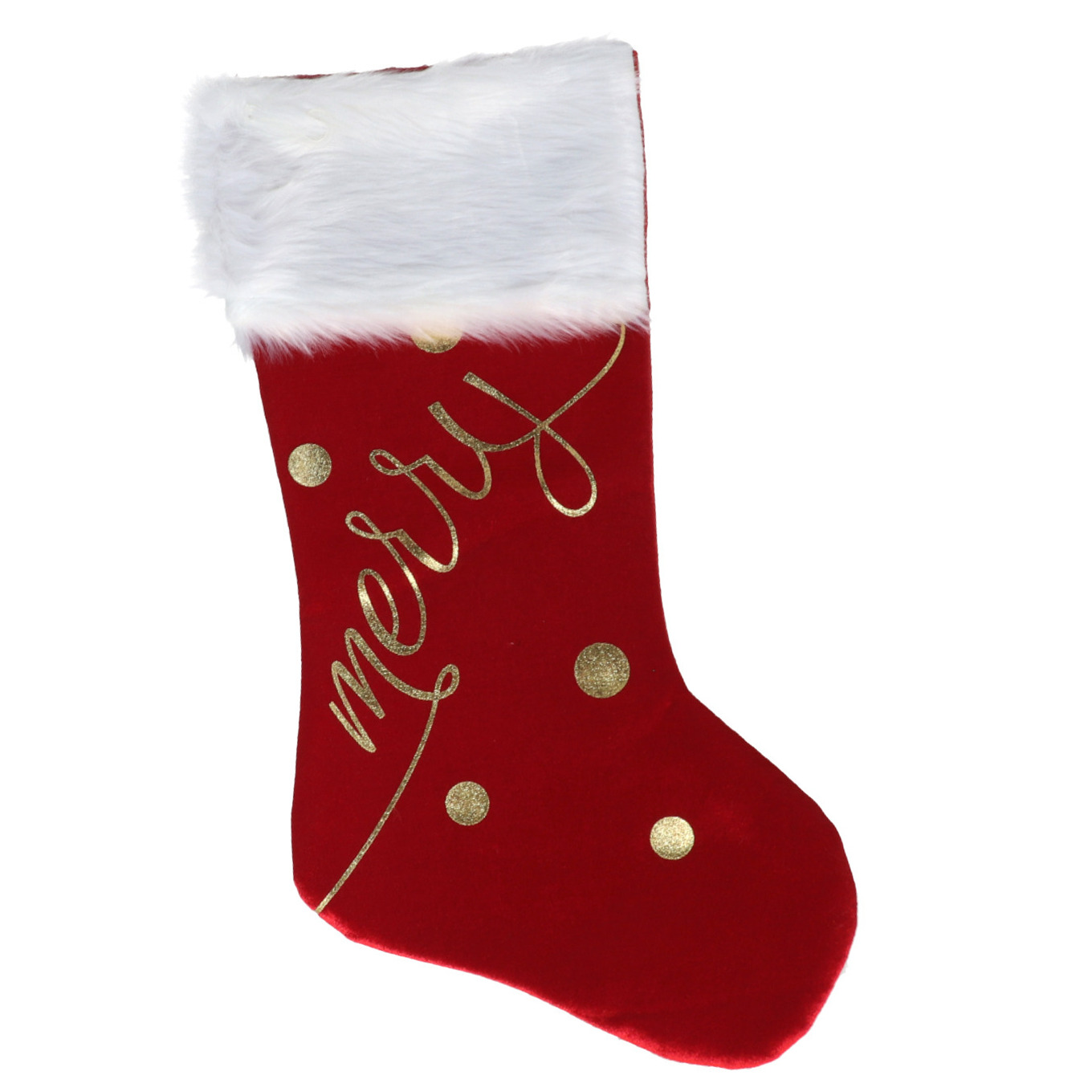 Decoratie kerstsok - rood/goud - B27 x H46 cm - polyester - Merry -