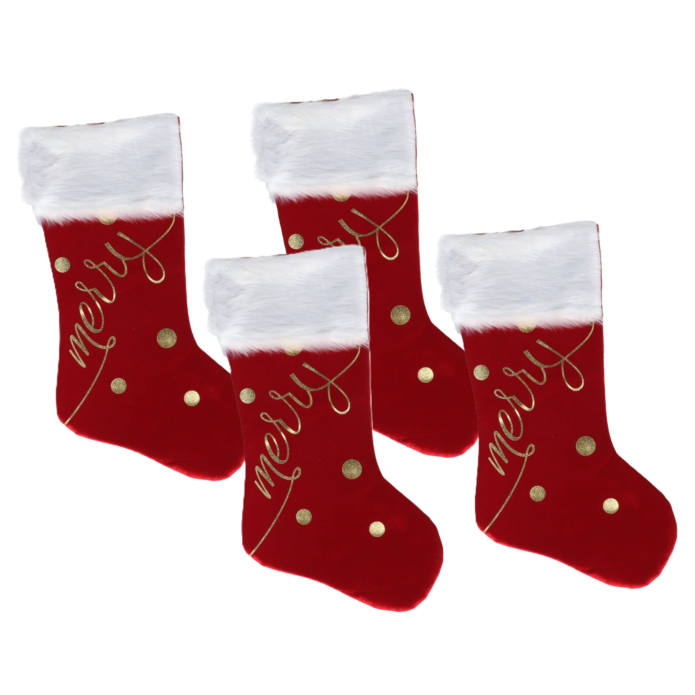 Decoratie kerstsokken - 4x - rood/goud - B27 x H46 cm - polyester - Merry -