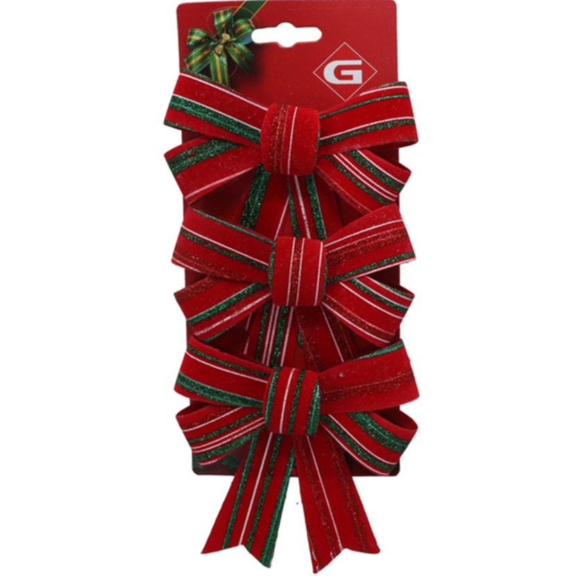 Decoratie strikken - 3x st - donkerrood - 10 x 13 cm - strikjes -