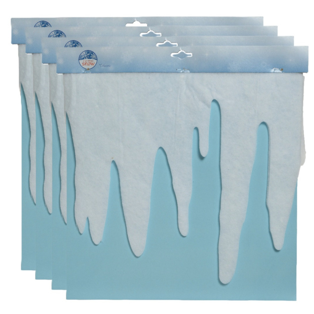 Ijspegelranden/sneeuwranden - 4x - wit - 200 x 32 cm - polyester - sneeuwversiering -