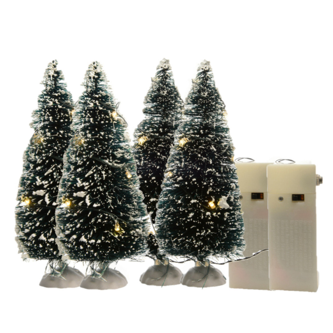 Miniatuur boompjes/kerstboompjes - 4x st - met LED verlichting - kerstdorp accessoires -