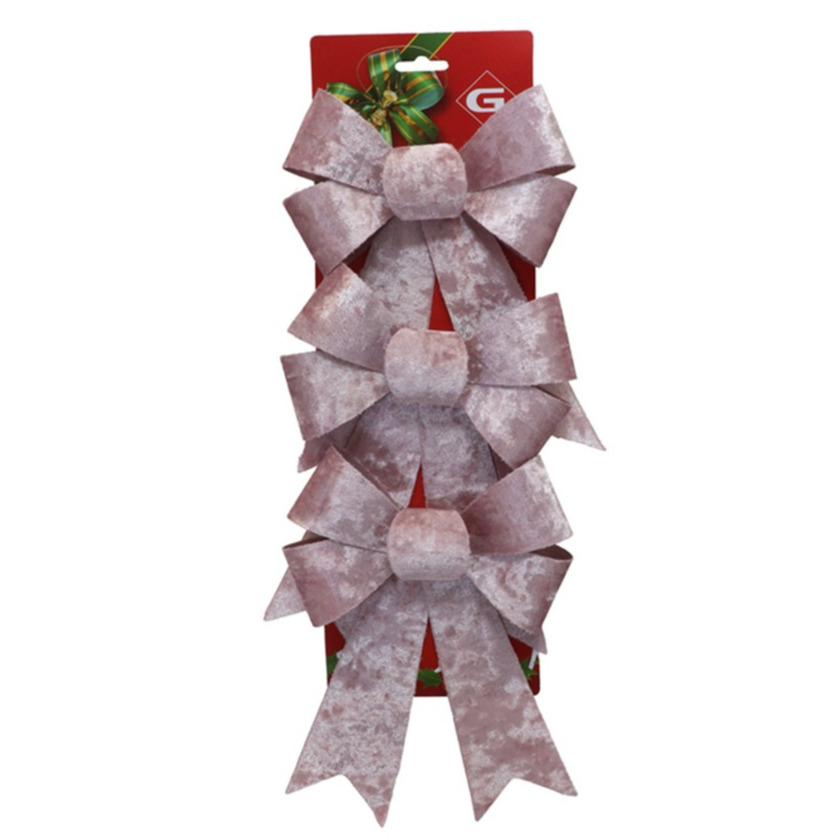 Decoratie strikken - 3x st - velvet roze - 15 x 24 cm - decoratiestrikken -