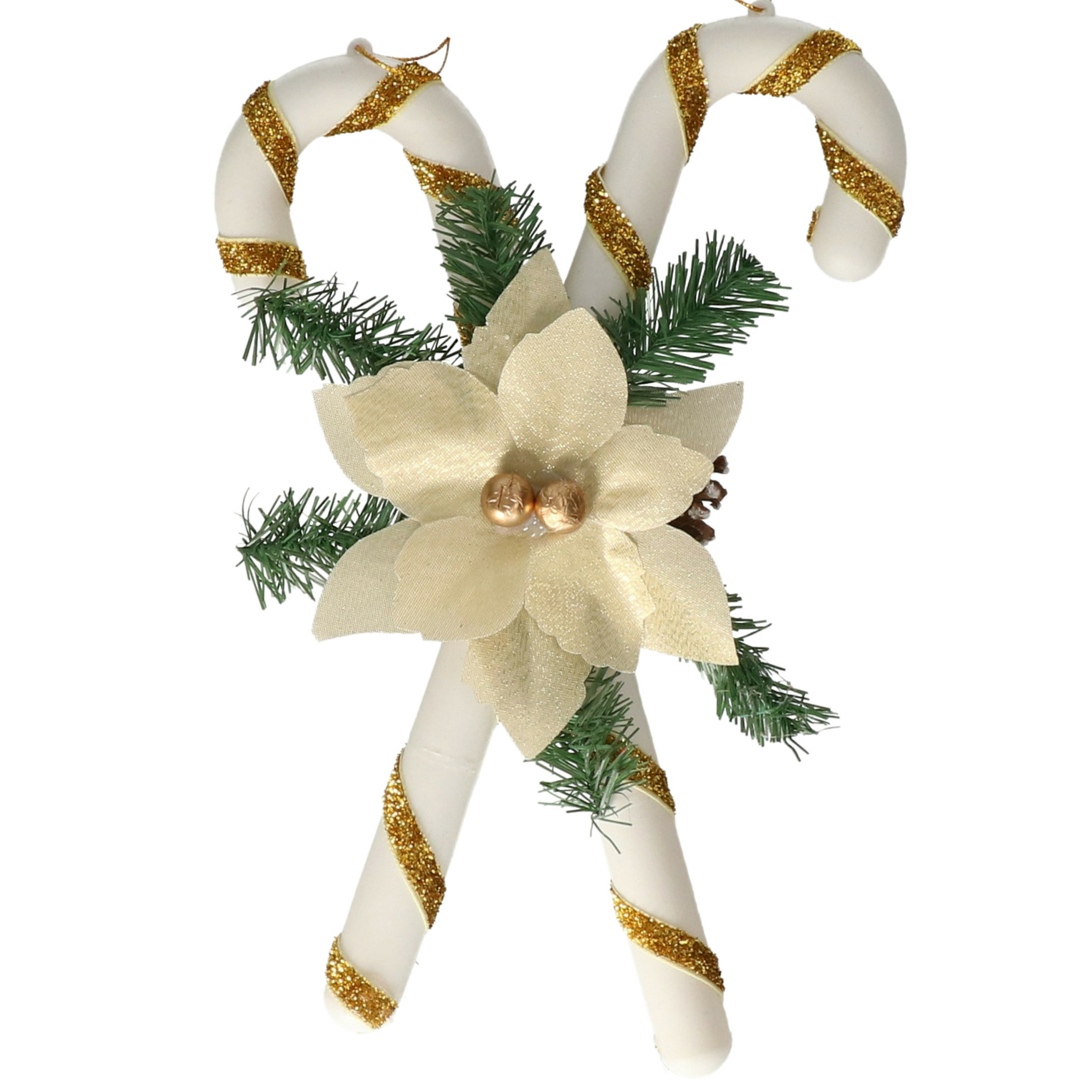 Decoratie zuurstokken - kunststof - 35 x 25 cm - wit/goud - kerstornamenten -