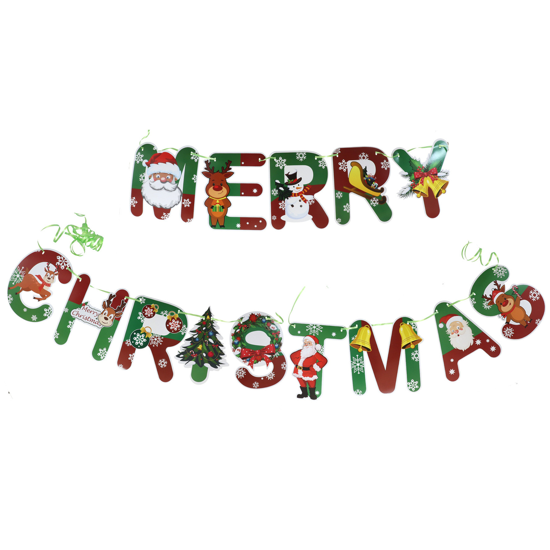 Kerst slinger Merry Christmas - groen/rood - 500 cm - papier - kerstversiering -