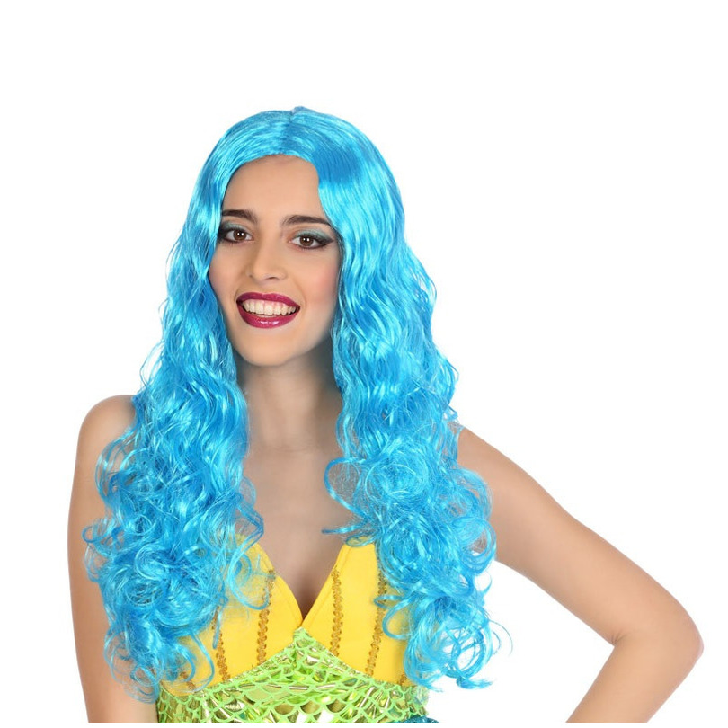 Verkleedpruik Dames - Fantasia - Blauw - lang golvend haar - Beroemdheid - Prinses/zeemeermin -
