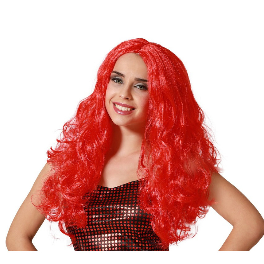 Verkleedpruik Dames - Fantasia - Rood - lang golvend haar - Beroemdheid - Prinses/zeemeermin -