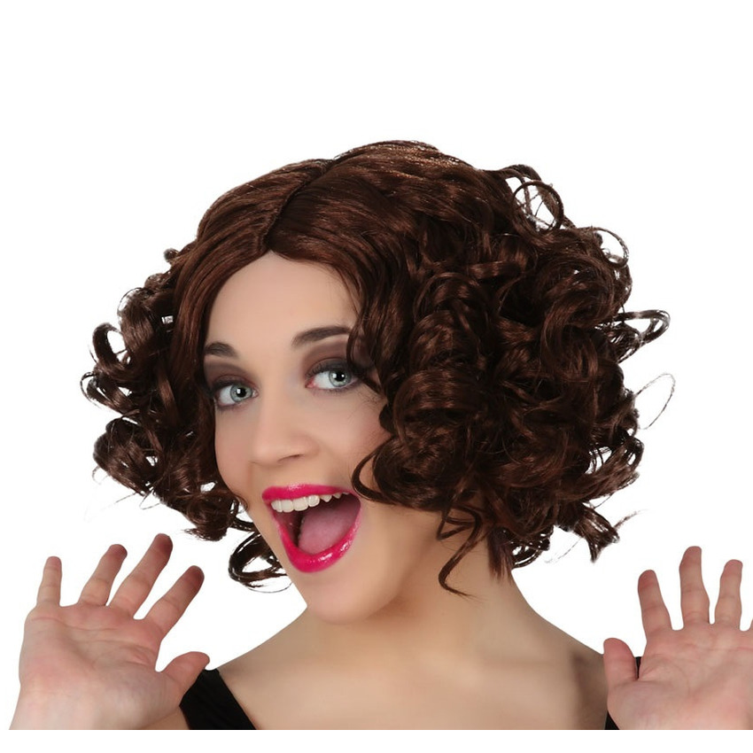 Verkleedpruik Dames - Bruin - Marilyn filmster - krullend haar - Beroemdheid - Jaren 60 -