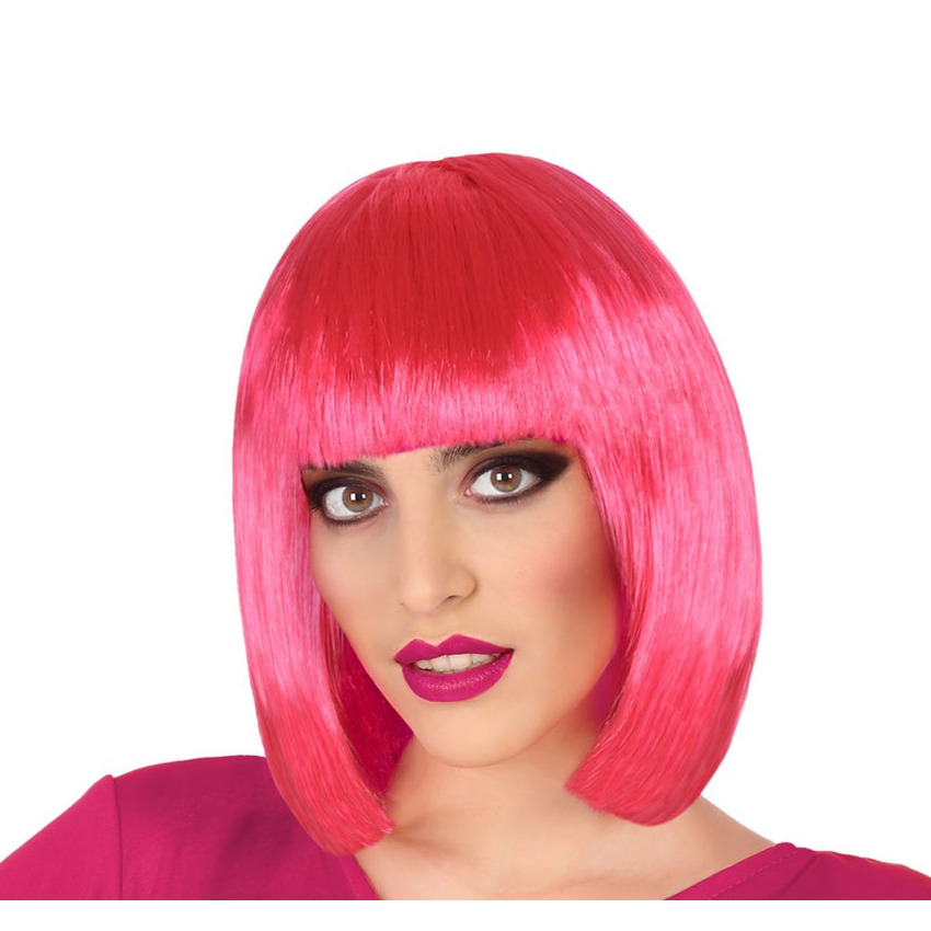 Verkleed pruik dames Bobby Jean - Roze - half lang haar - Bob-line/seventies/eighties/prinses -