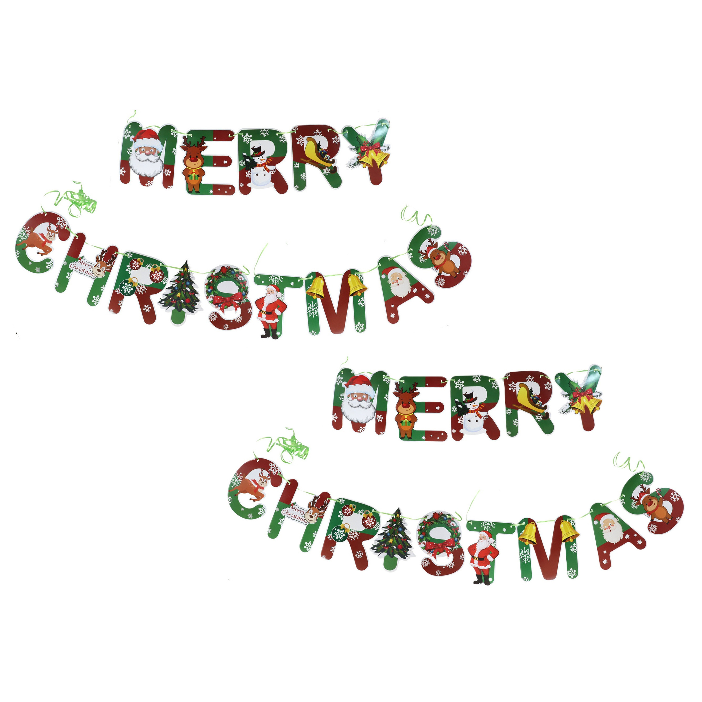 Kerst slingers Merry Christmas - 2x - groen/rood - 500 cm - papier - kerstversiering -