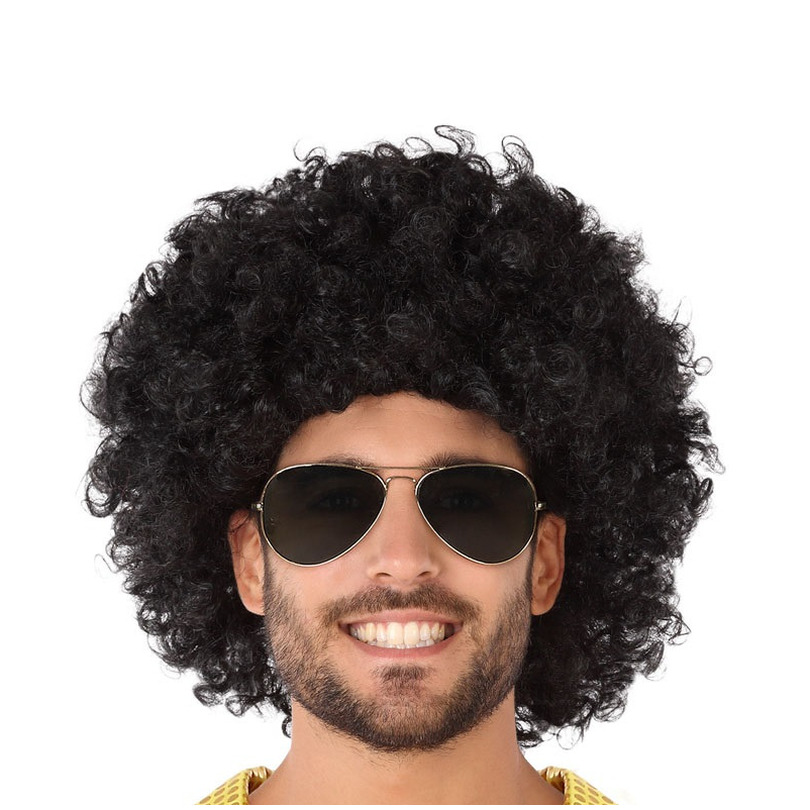Verkleedpruik voor heren en dames - zwart - Seventies afro krullen - Disco tijd -