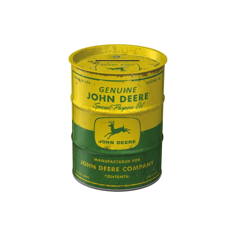Spaarpot blik John Deere thema - tractor merk - 10 x 13 cm - hersluitbaar - mannen/heren cadeau -