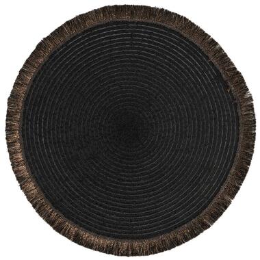 Placemat Zoë met franjes - zwart - Ø35 cm - Leen Bakker