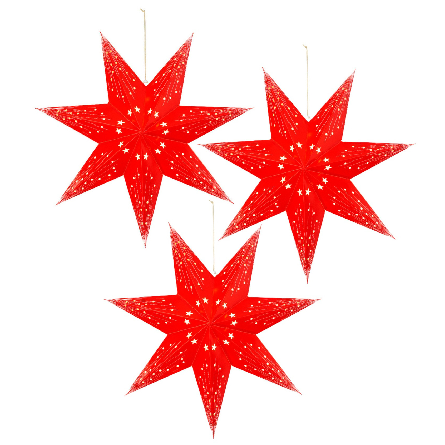 Verlichte kerststerren - 3x - rood - 40 cm - op batterijen - 20 led lampjes - warm wit -