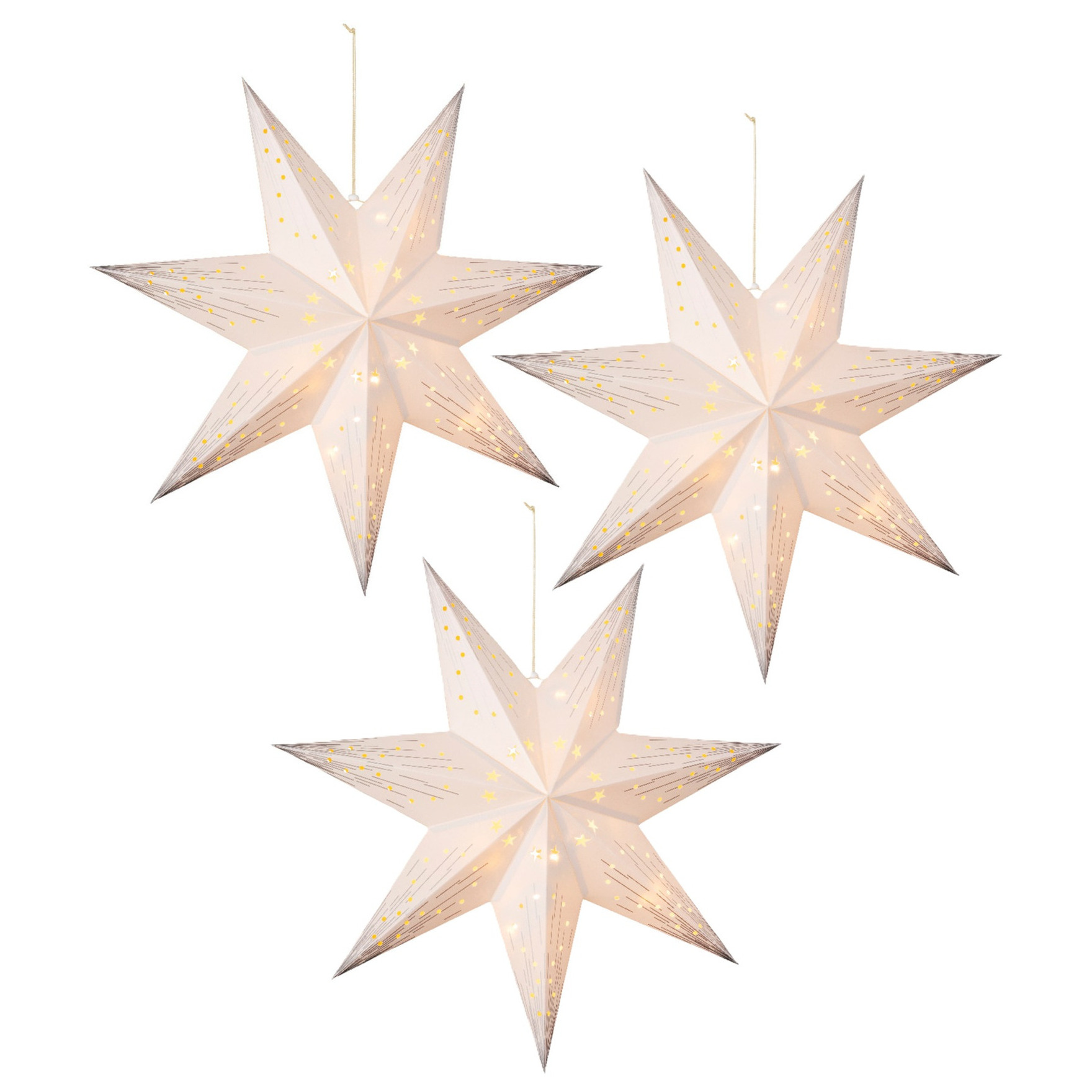 Verlichte kerststerren - 3x - wit - 40 cm - op batterijen - 10 led lampjes - warm wit -