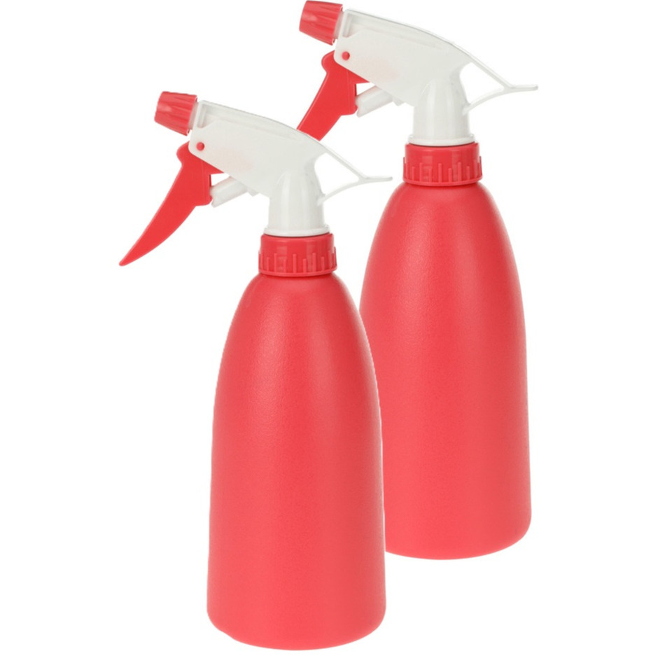 Plantenspuit - 2x - rood - 480 ml - kunststof - 11 x 8 x 23 cm - plantensproeier -