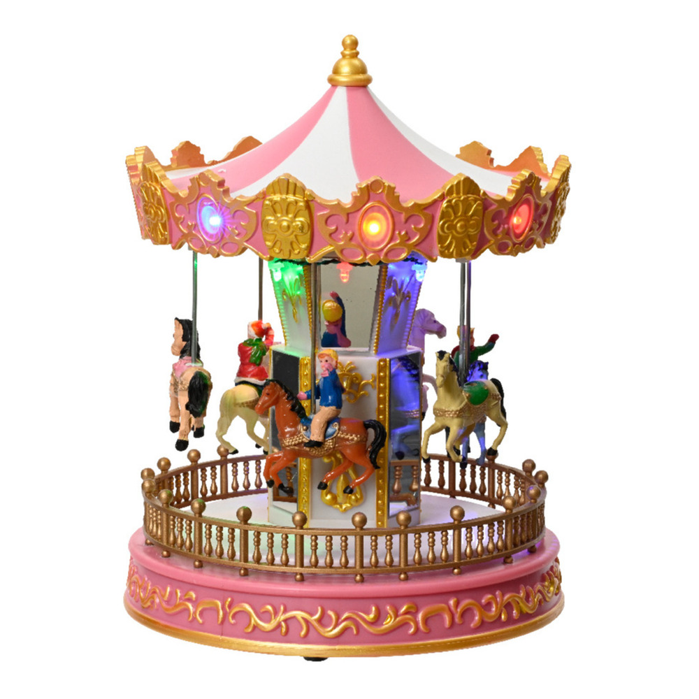 Lumineo kerstdorp draaimolen - draaiend - met verlichting - 23,5 cm - kermis kerstdorp -
