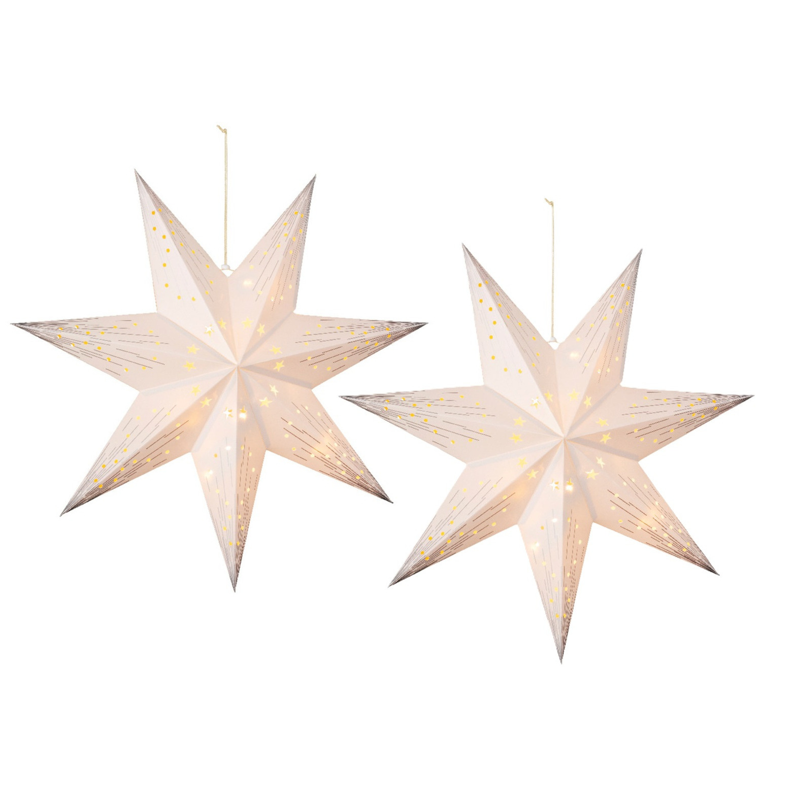 Verlichte kerststerren - 2x - wit - 40 cm - op batterijen - 10 led lampjes - warm wit -