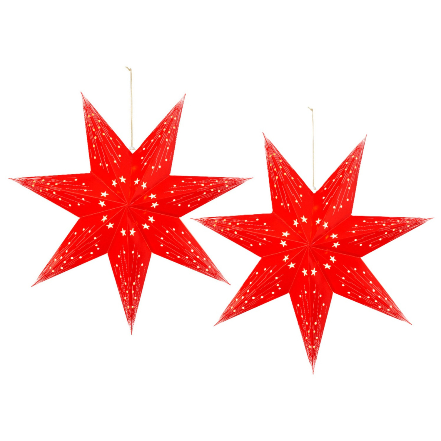 Verlichte kerststerren - 2x - rood - 40 cm - op batterijen - 20 led lampjes - warm wit -
