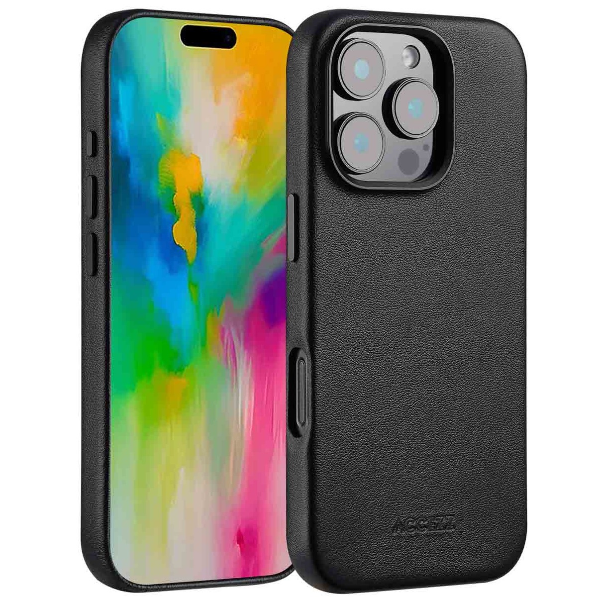 Accezz MagSafe Leather Backcover voor iPhone 16 Pro Telefoonhoesje Zwart