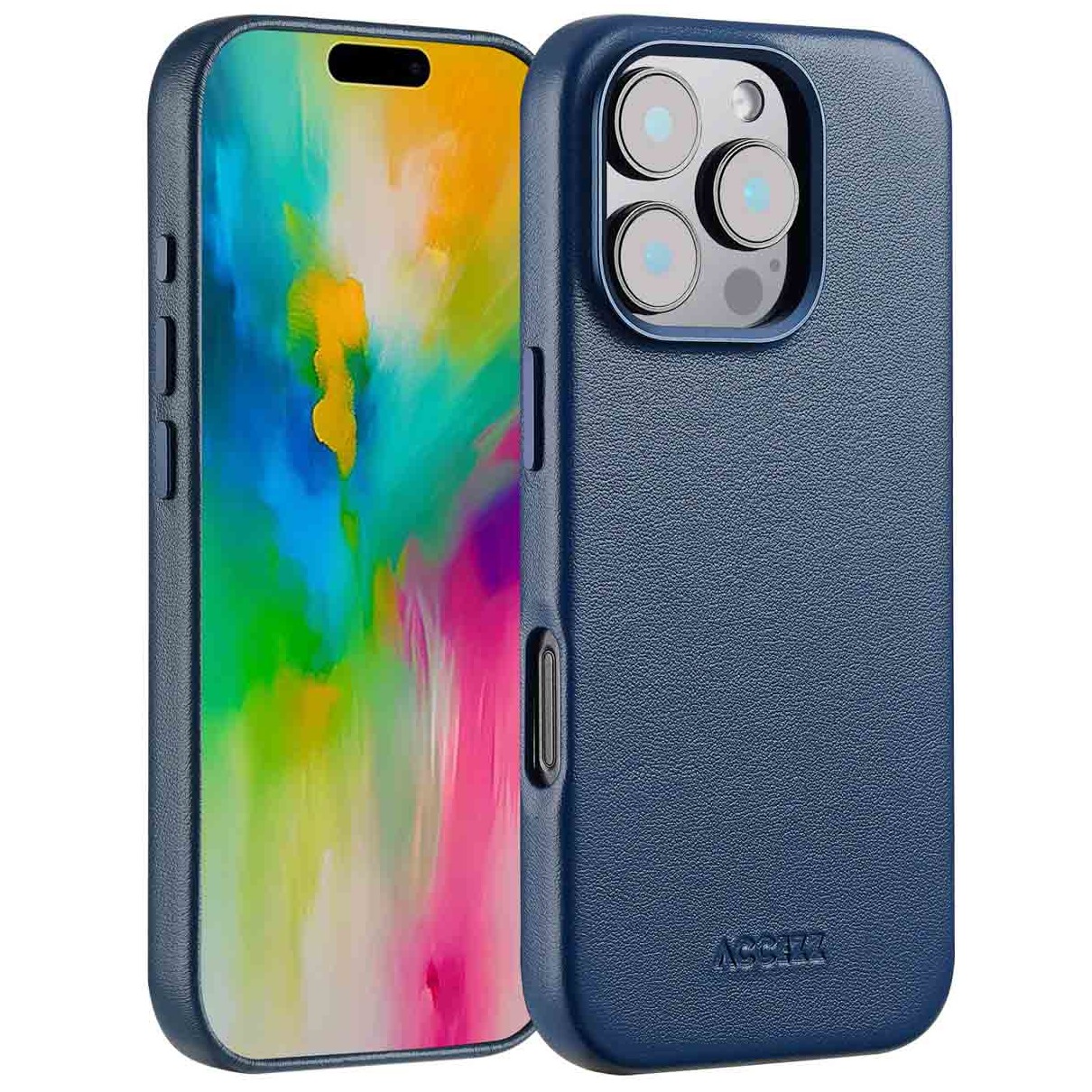 Accezz MagSafe Leather Backcover voor iPhone 16 Pro Telefoonhoesje Blauw