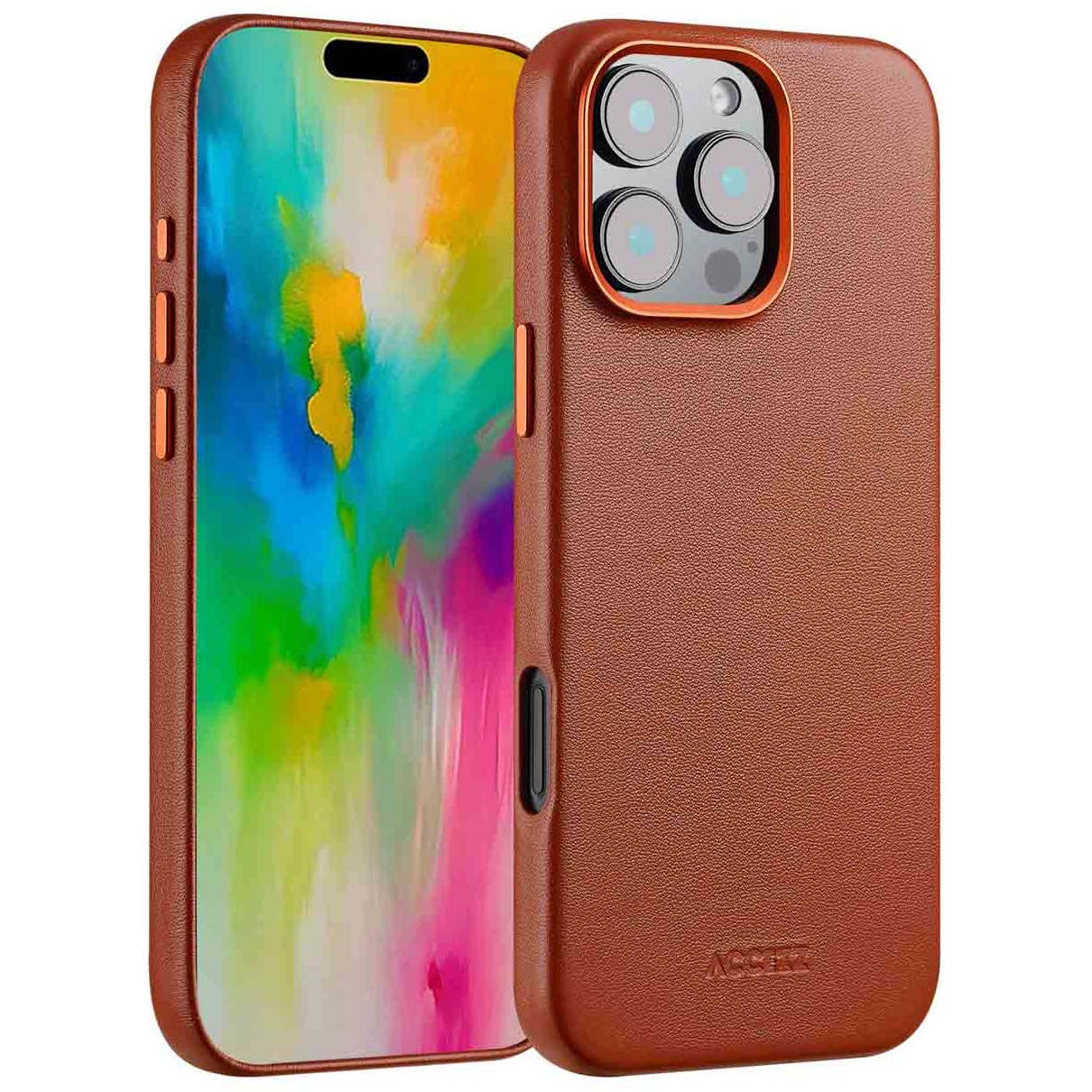 Accezz MagSafe Leather Backcover voor iPhone 16 Pro Max Telefoonhoesje Bruin