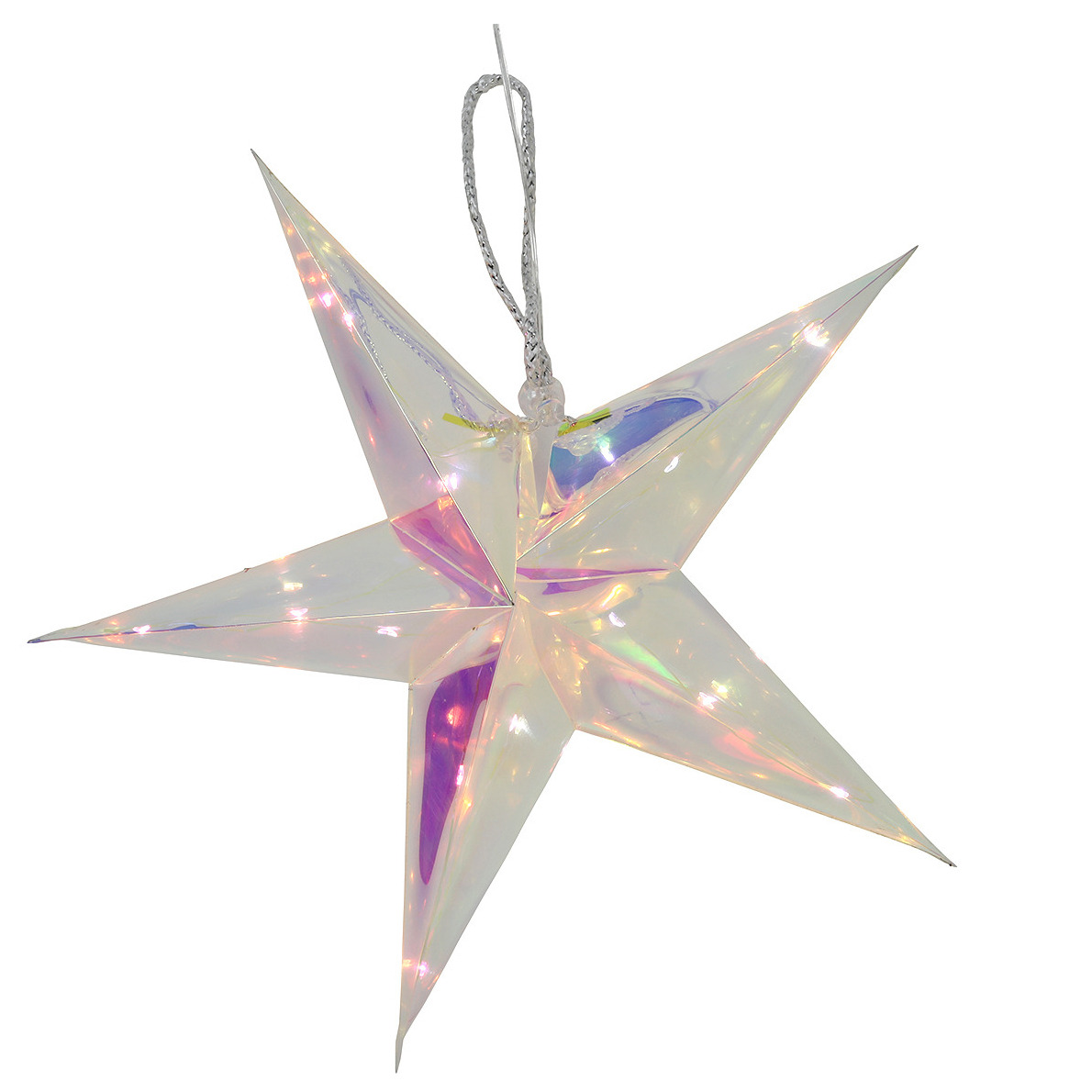 Verlichte kerstster - zilver - iriserend- 34 cm - op batterijen - 15 led lampjes - warm wit -
