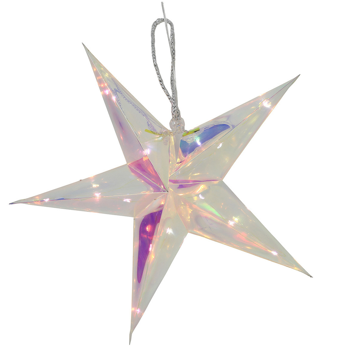 Verlichte kerstster - zilver - iriserend- 26 cm - op batterijen - 10 led lampjes - warm wit -