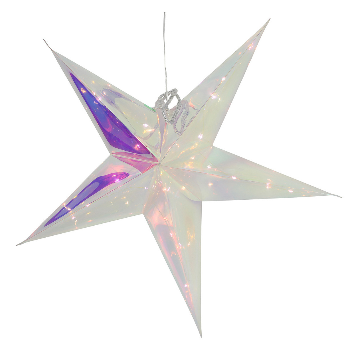Verlichte kerstster - zilver - iriserend- 53 cm - op batterijen - 20 led lampjes - warm wit -