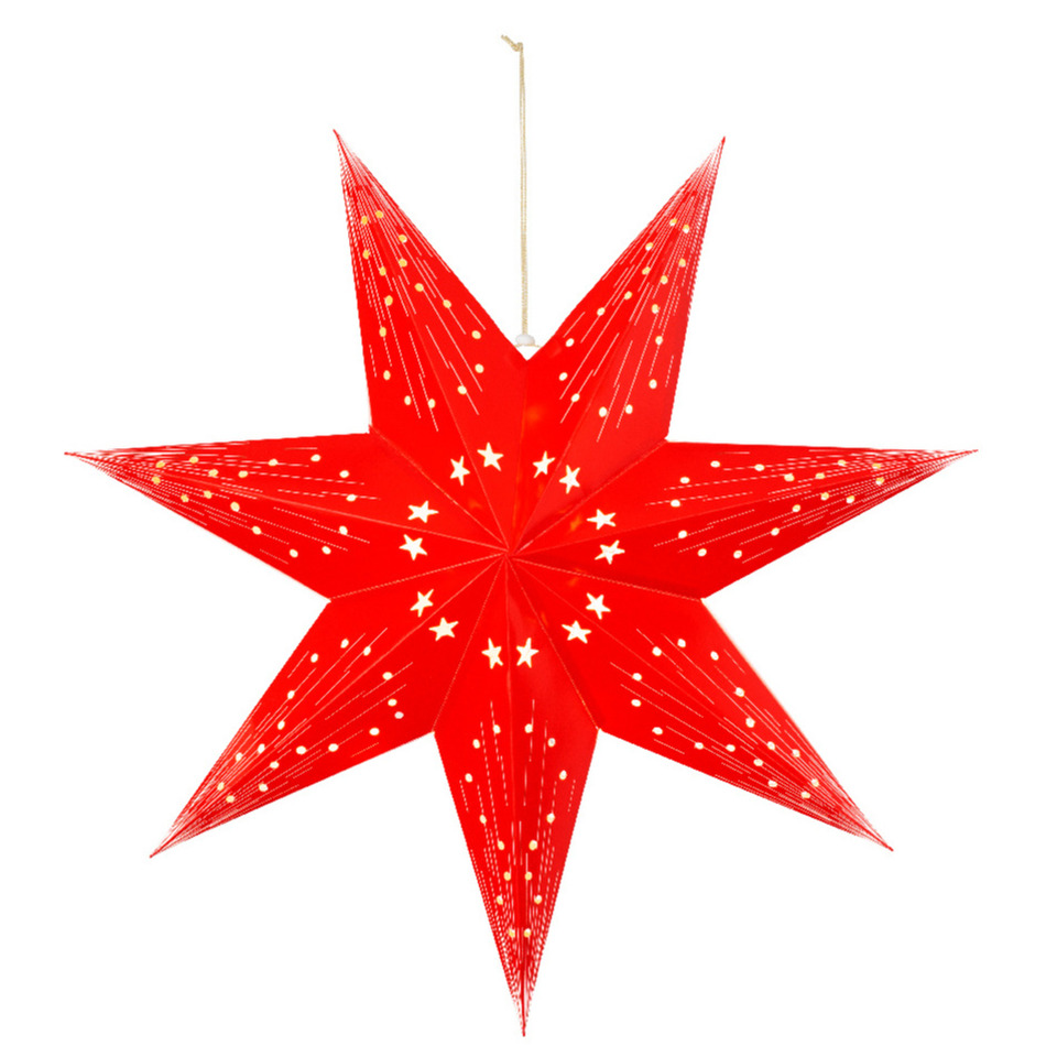 Verlichte kerstster - rood - 40 cm - op batterijen - 20 led lampjes - warm wit -