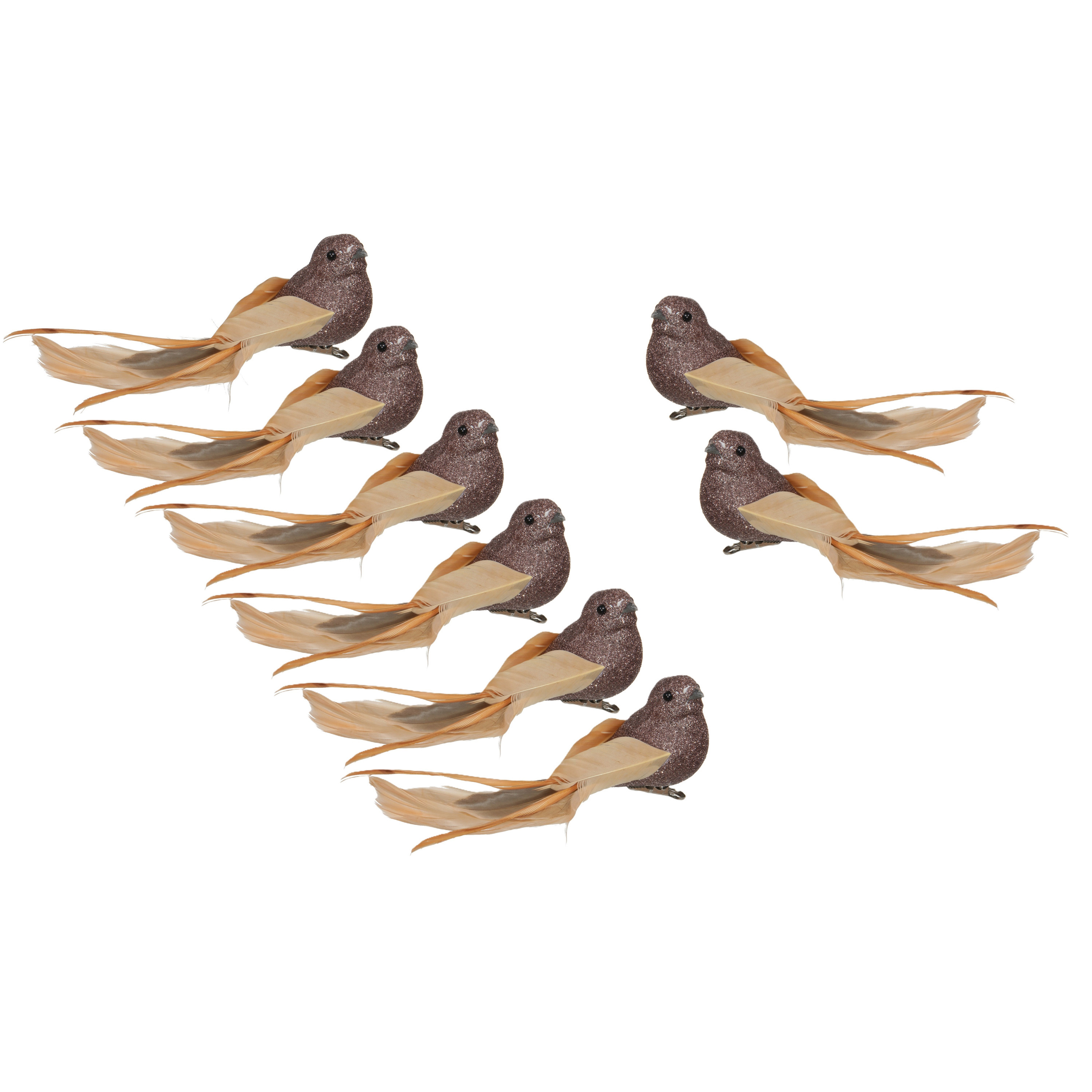 Vogels op clip - 8x st - goud - 16 x 4 cm - kunststof - kerstboomversiering -