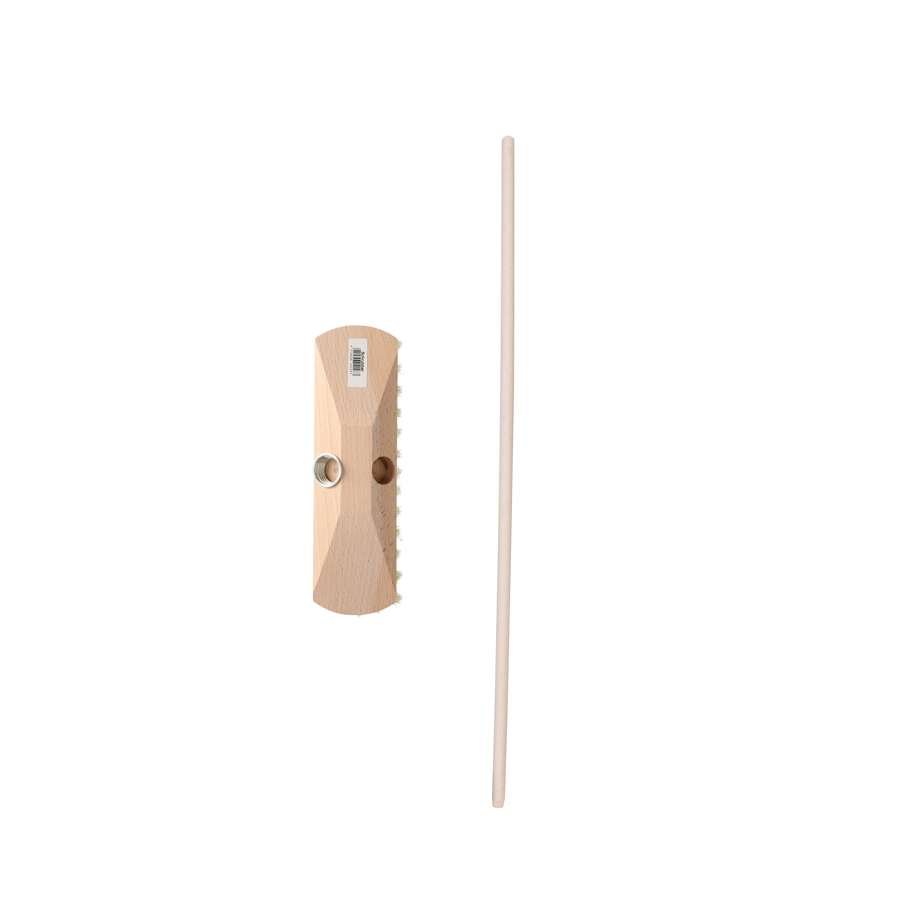Brumag Luiwagen/schrobber 23 cm - met houten steel 120 cm - zachte schrobborstel - schoonmaakborstel -