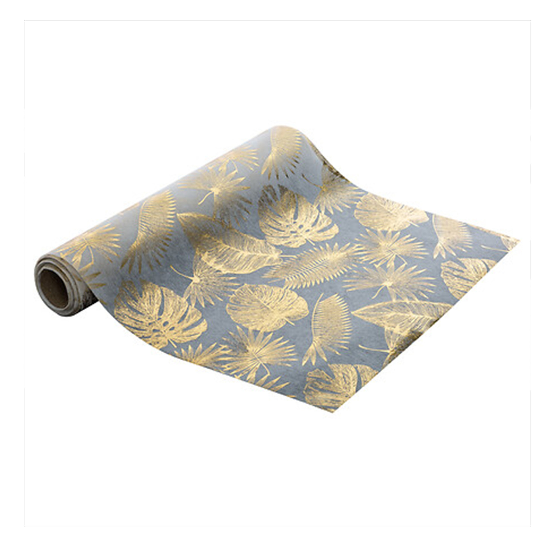 Decoratie stof/tafelloper - wit/goud - bladeren -500 x 28 cm - polyester -