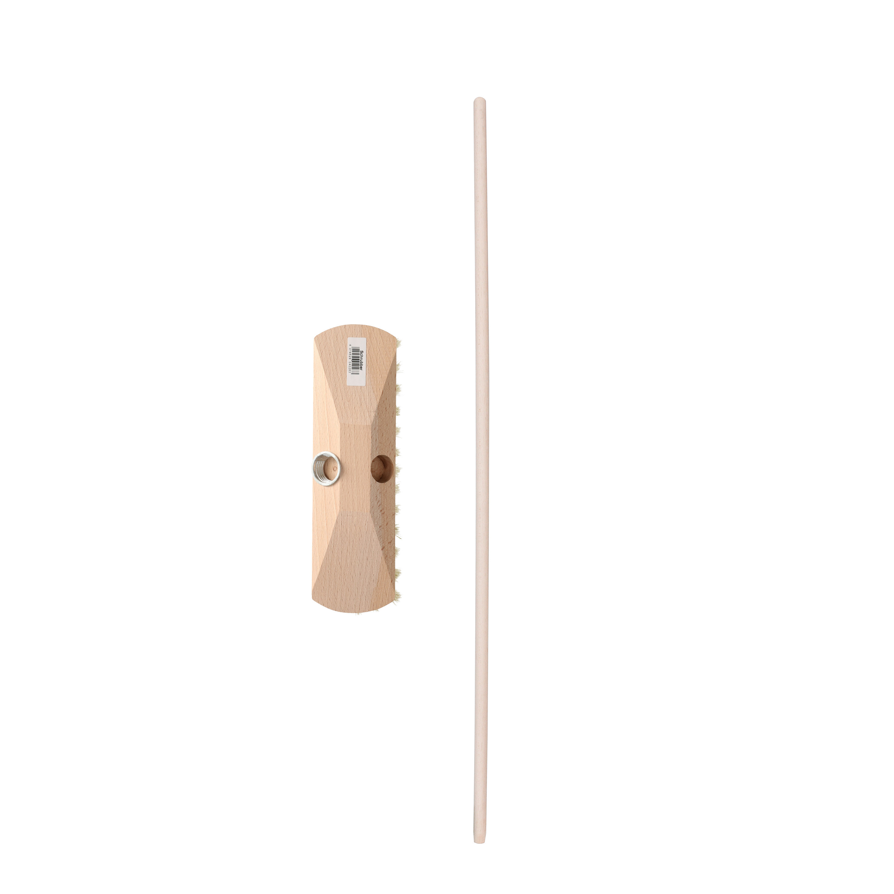 Brumag Luiwagen/schrobber 23 cm - met houten steel 130 cm - zachte schrobborstel - schoonmaakborstel -